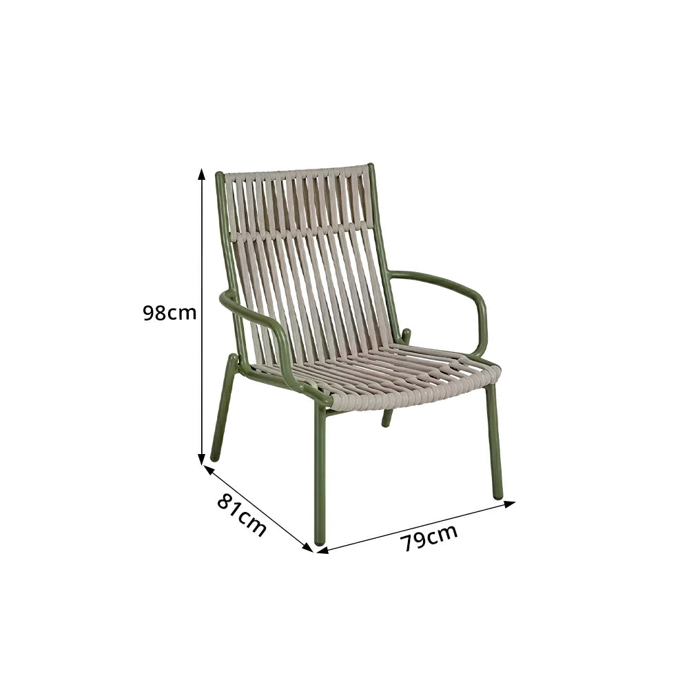SOLARA Outdoor High Back Rope Lounge Chair - Handwoven Seat, Armrests, Aluminium Frame for Patio Garden - Green