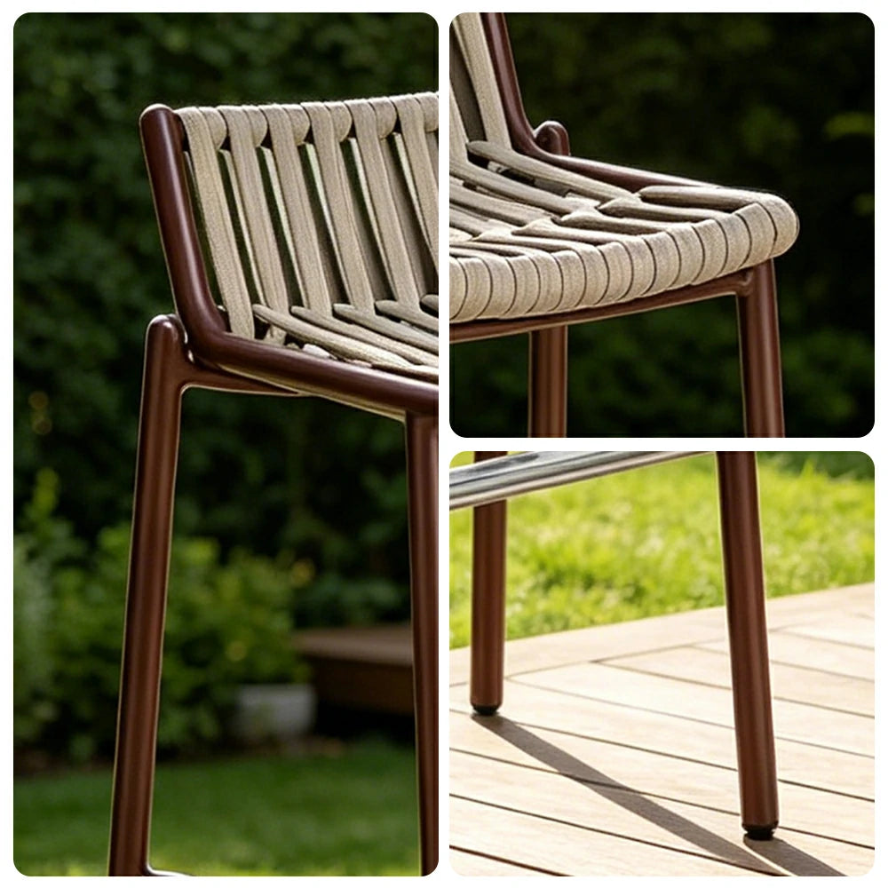 SOLARA Outdoor Rope Bar Chair - Handwoven Seat, Aluminium Frame with Footrest for Patio Garden - Brown
