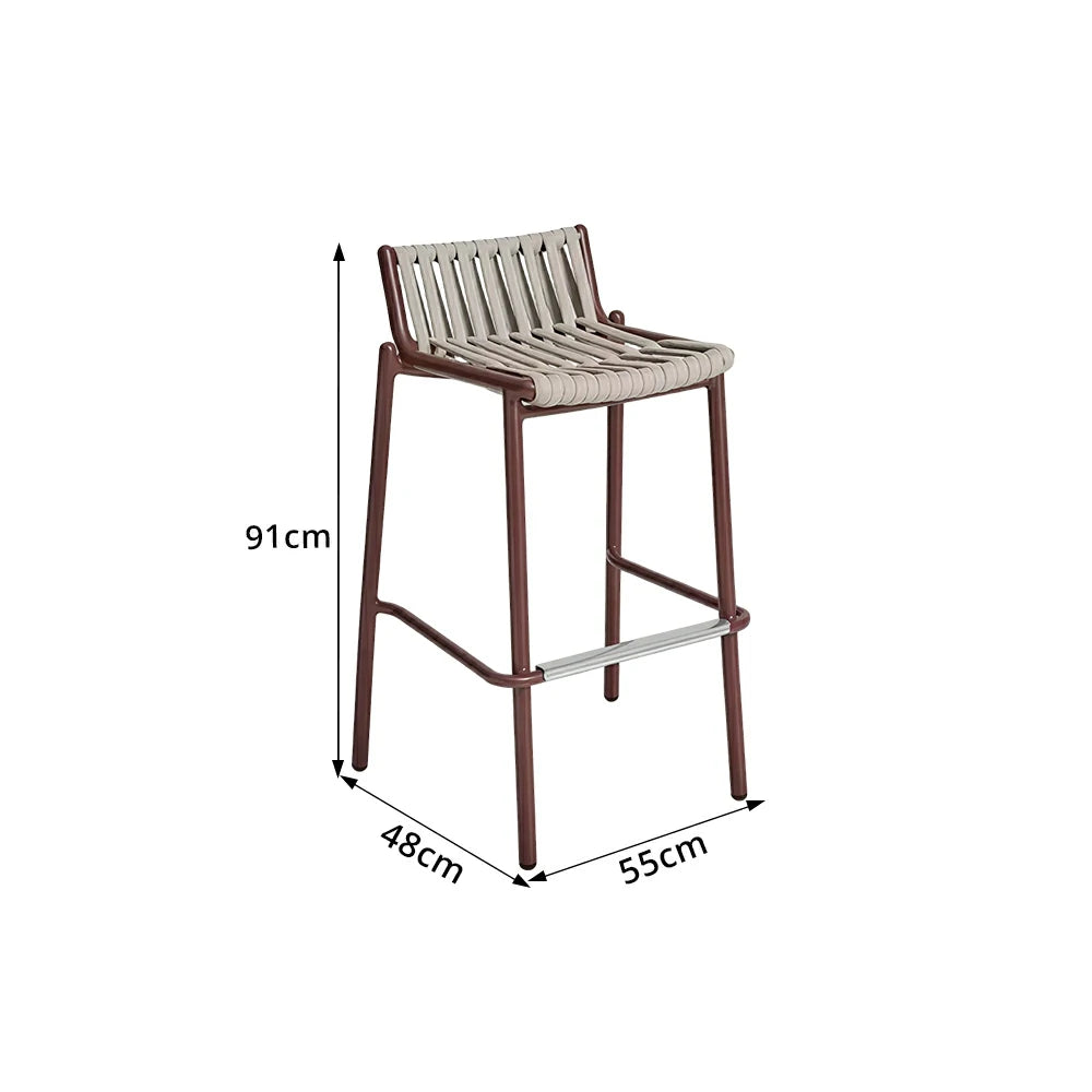 SOLARA Outdoor Rope Bar Chair - Handwoven Seat, Aluminium Frame with Footrest for Patio Garden - Brown