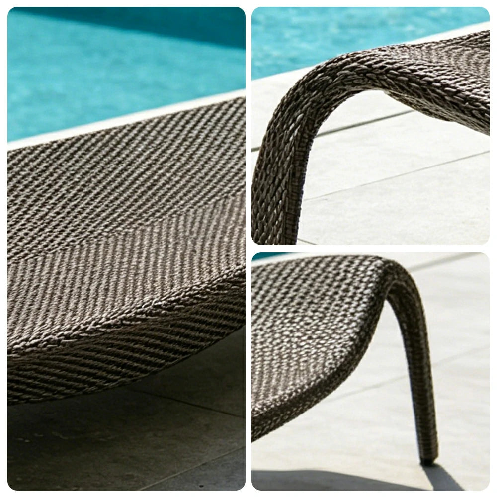 SOLARA Outdoor Rattan Sun Lounger - Leaf Shape, PE Wicker with Iron Frame for Poolside Patio - Brown