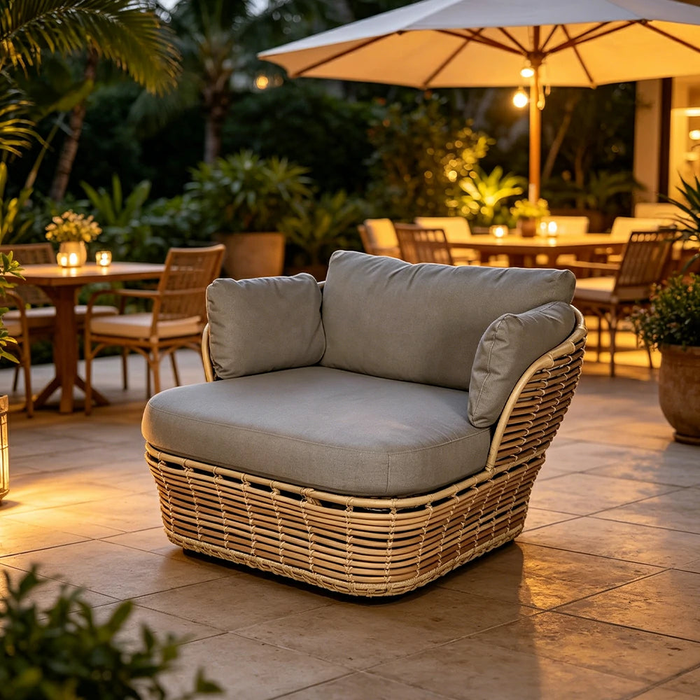 SOLARA Outdoor Rattan Single Sofa - PE Wicker, Water-Resistant Fabric, High-Density Foam - Yellow