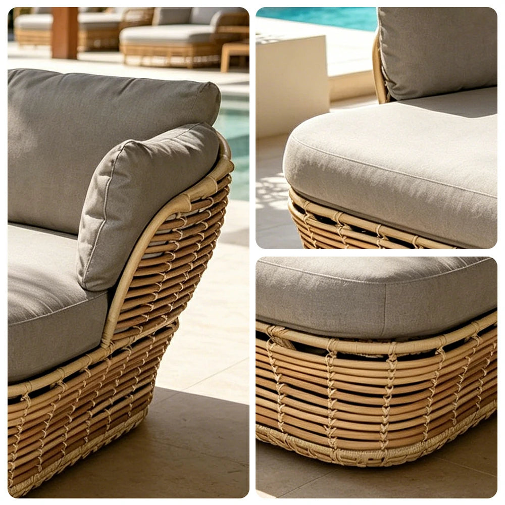 SOLARA Outdoor Rattan Single Sofa - PE Wicker, Water-Resistant Fabric, High-Density Foam - Yellow