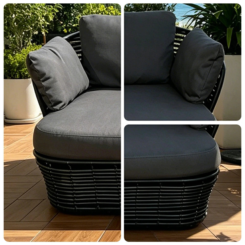 SOLARA Outdoor Rattan 2-Seater Sofa - PE Wicker, Water-Resistant Fabric, High-Density Foam - Black