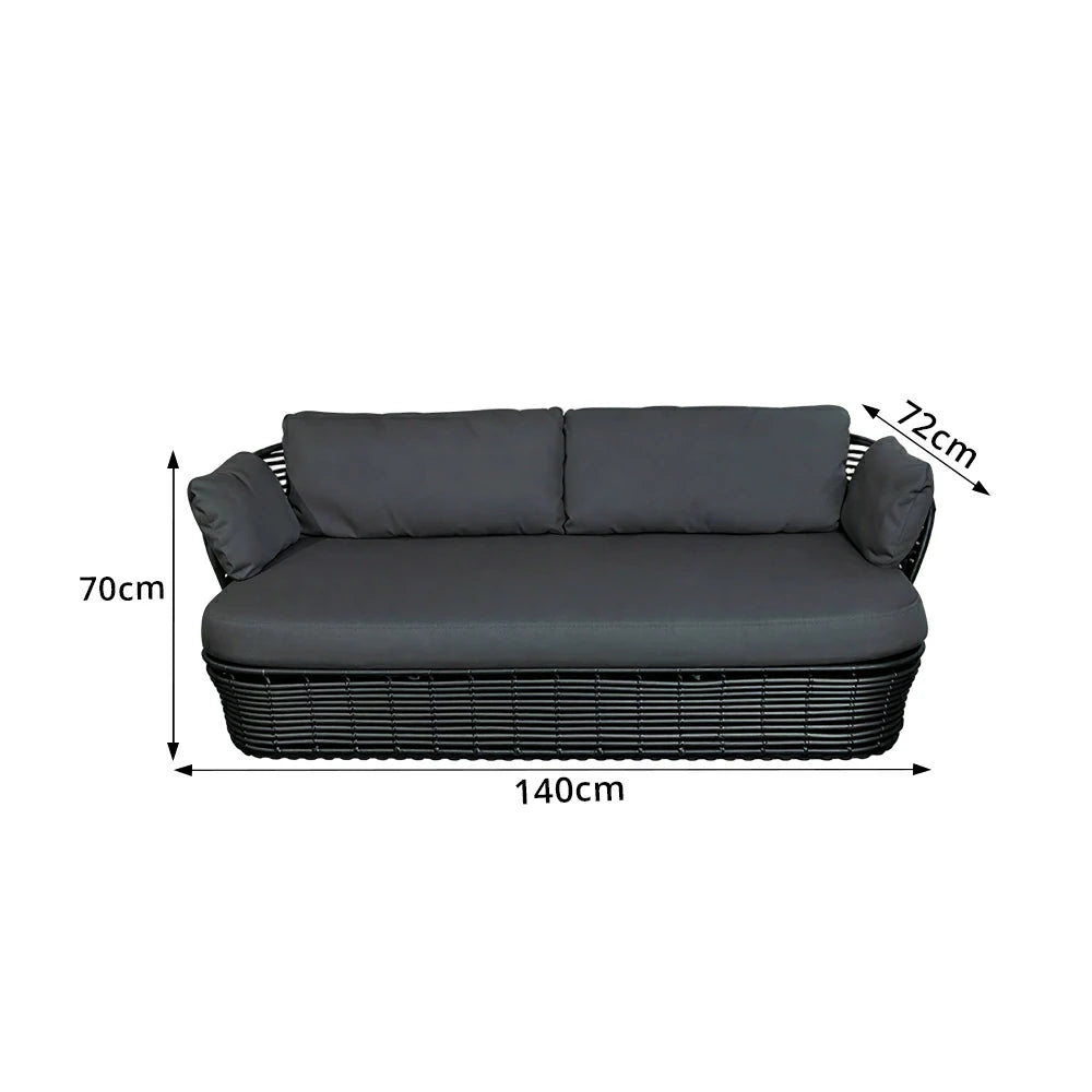 SOLARA Outdoor Rattan 2-Seater Sofa - PE Wicker, Water-Resistant Fabric, High-Density Foam - Black