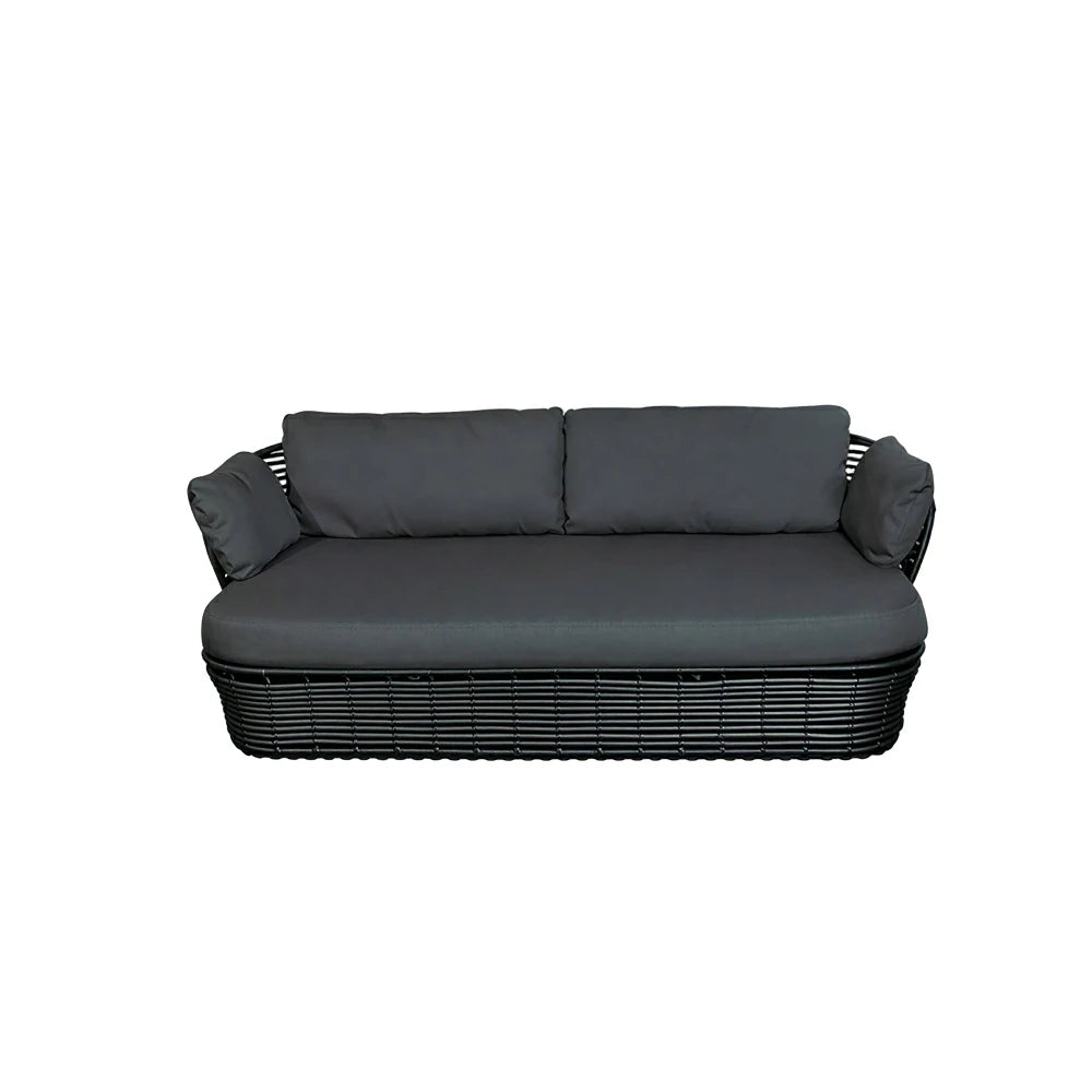 SOLARA Outdoor Rattan 2-Seater Sofa - PE Wicker, Water-Resistant Fabric, High-Density Foam - Black