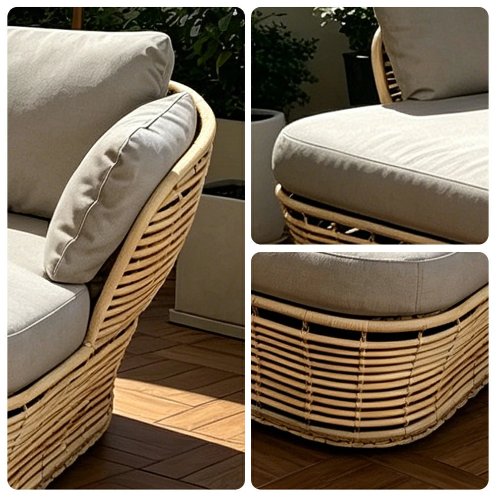 SOLARA Outdoor Rattan 2-Seater Sofa - PE Wicker, Water-Resistant Fabric, High-Density Foam - Yellow