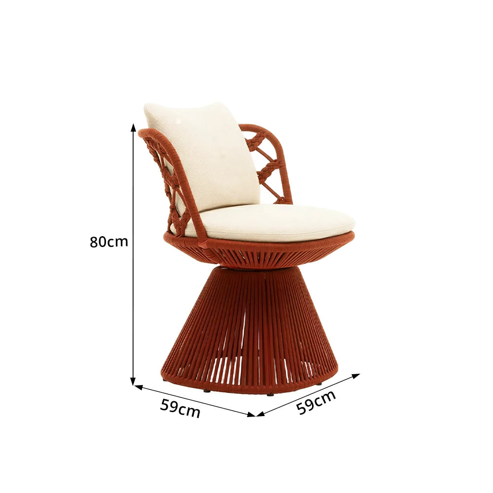SOLARA Outdoor Swivel Lounge Chair - Aluminium Frame, Rope Weave, Cushioned Seat for Patio Garden - Red