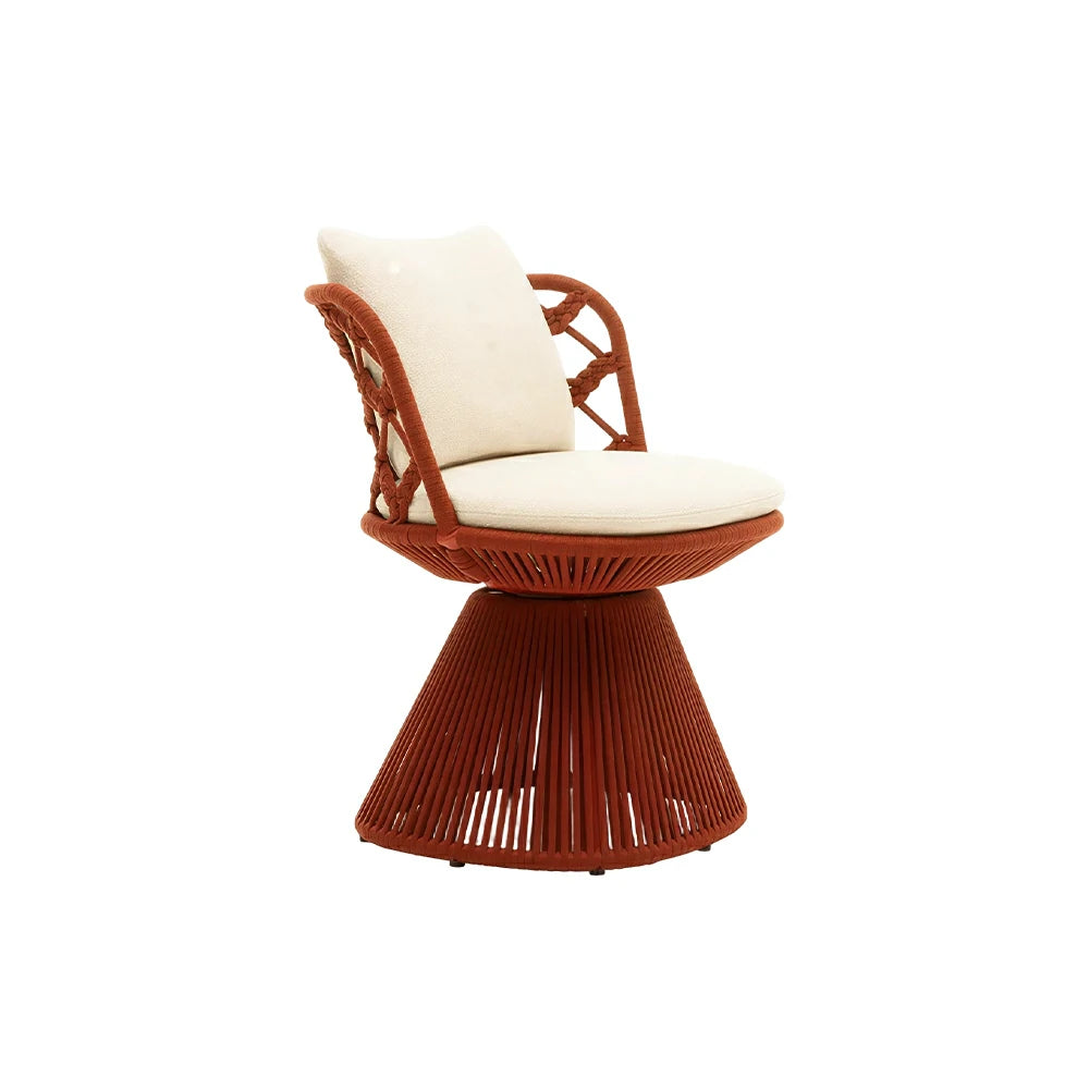 SOLARA Outdoor Swivel Lounge Chair - Aluminium Frame, Rope Weave, Cushioned Seat for Patio Garden - Red