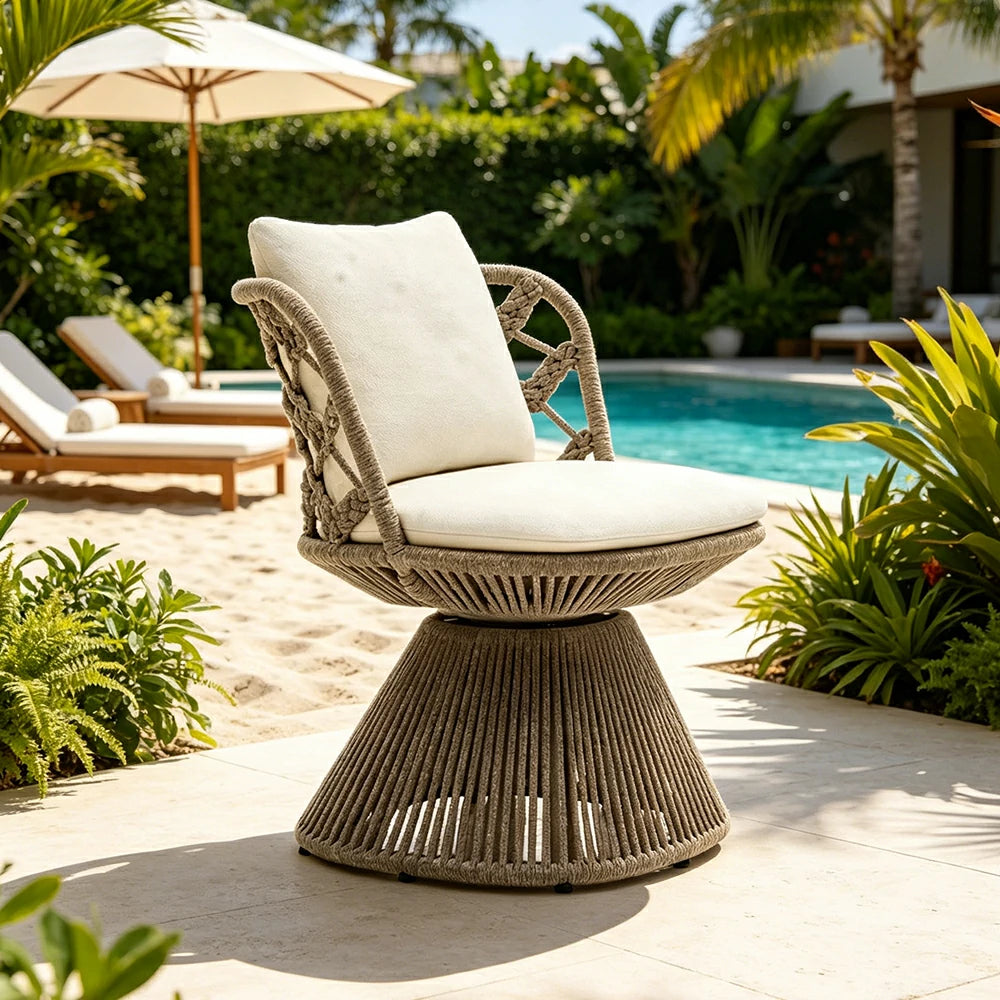 SOLARA Outdoor Swivel Lounge Chair - Aluminium Frame, Rope Weave, Cushioned Seat for Patio Garden - Grey