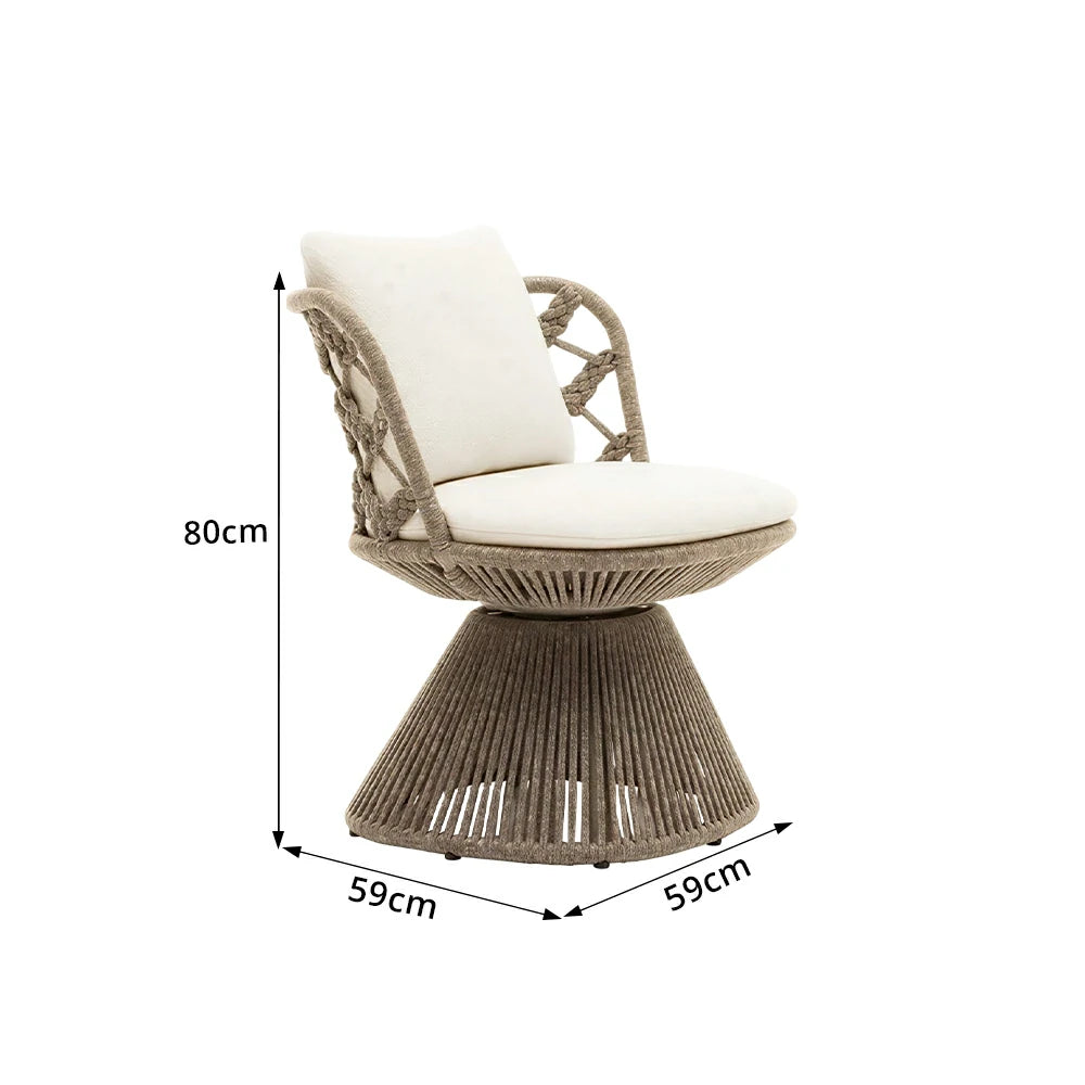 SOLARA Outdoor Swivel Lounge Chair - Aluminium Frame, Rope Weave, Cushioned Seat for Patio Garden - Grey