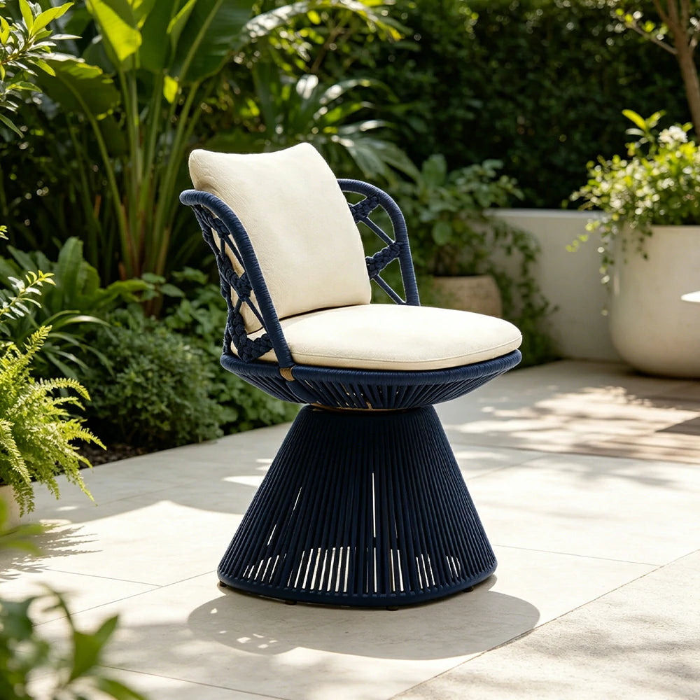 SOLARA Outdoor Swivel Lounge Chair - Aluminium Frame, Rope Weave, Cushioned Seat for Patio Garden - Blue