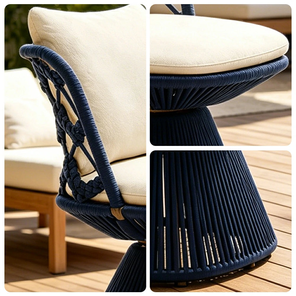 SOLARA Outdoor Swivel Lounge Chair - Aluminium Frame, Rope Weave, Cushioned Seat for Patio Garden - Blue