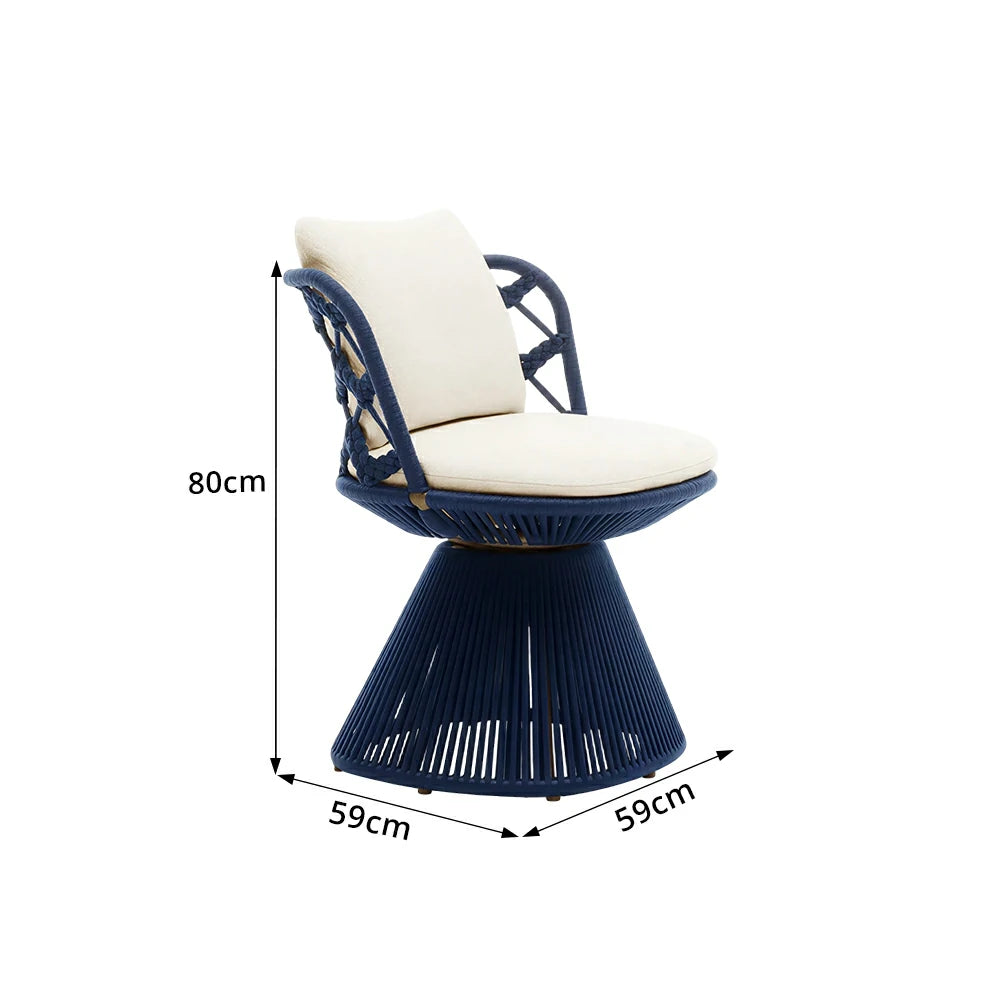 SOLARA Outdoor Swivel Lounge Chair - Aluminium Frame, Rope Weave, Cushioned Seat for Patio Garden - Blue