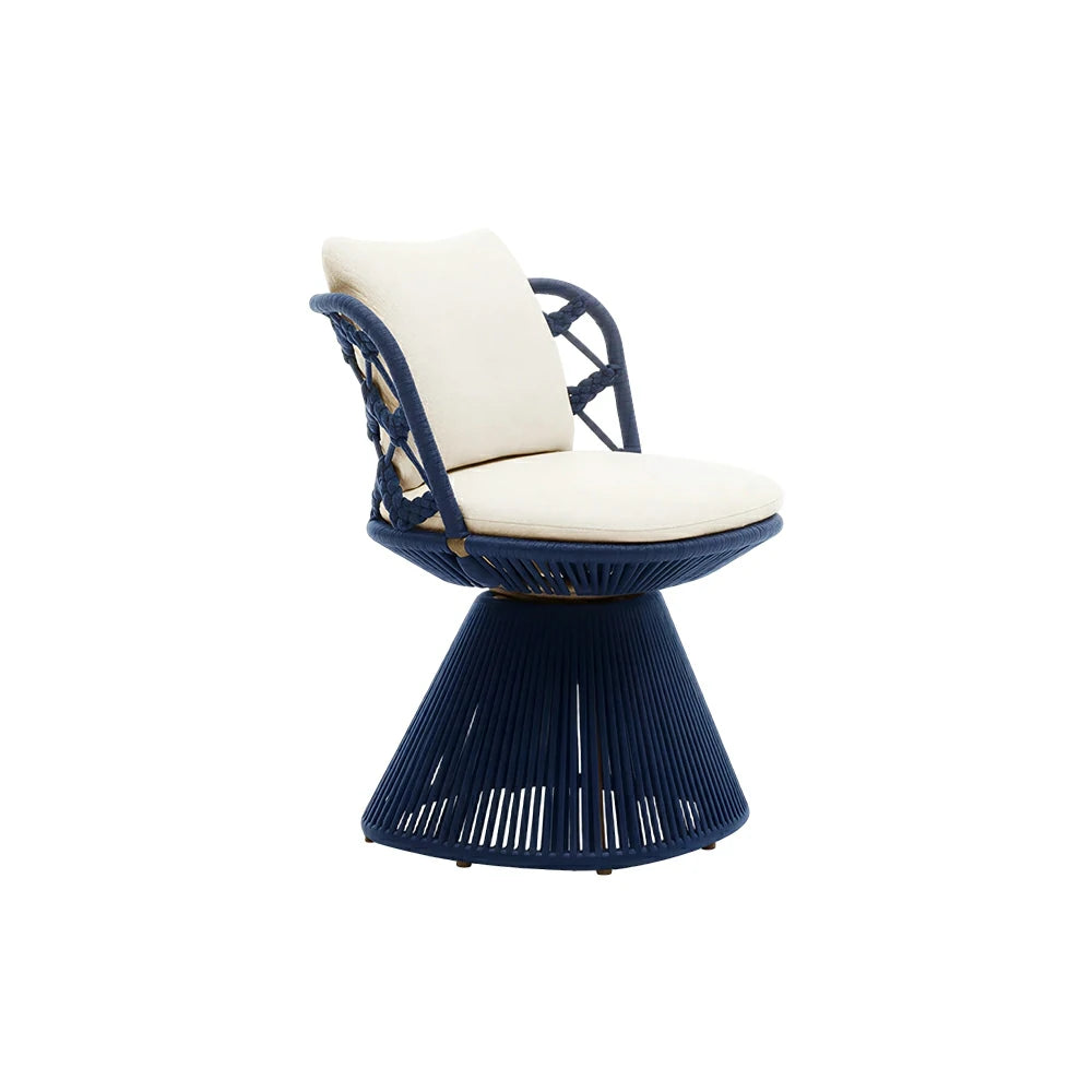 SOLARA Outdoor Swivel Lounge Chair - Aluminium Frame, Rope Weave, Cushioned Seat for Patio Garden - Blue
