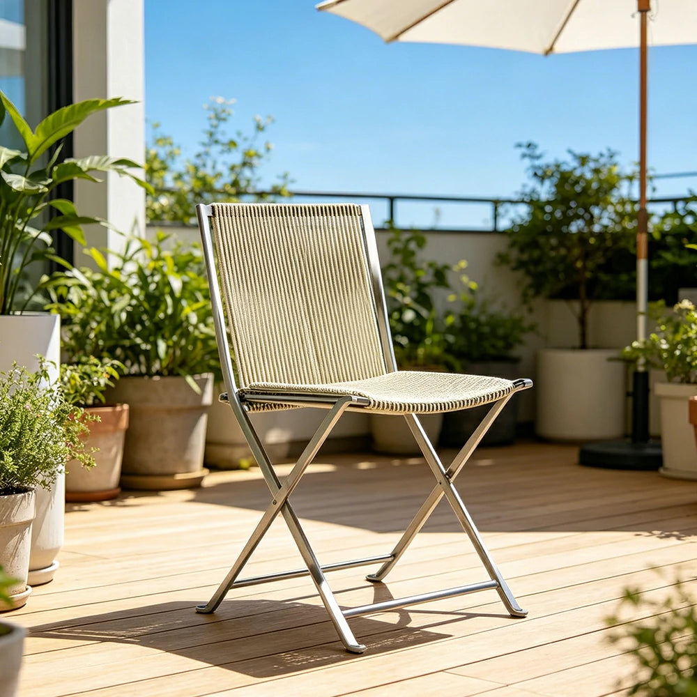 SOLARA Outdoor Folding Rattan Dining Chair - Aluminium Frame, Woven Seat for Patio Garden - Beige