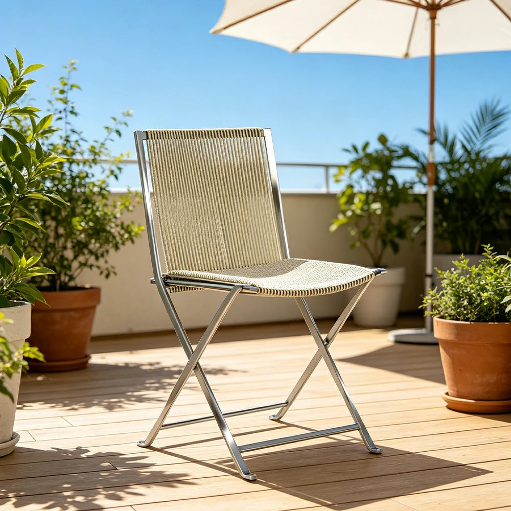 SOLARA Outdoor Folding Rattan Dining Chair - Aluminium Frame, Woven Seat for Patio Garden - Beige