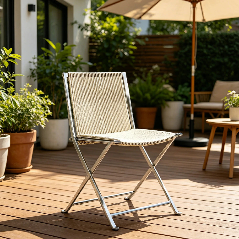 SOLARA Outdoor Folding Rattan Dining Chair - Aluminium Frame, Woven Seat for Patio Garden - Beige