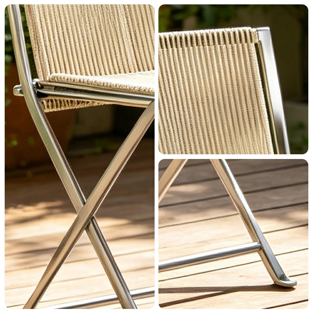 SOLARA Outdoor Folding Rattan Dining Chair - Aluminium Frame, Woven Seat for Patio Garden - Beige