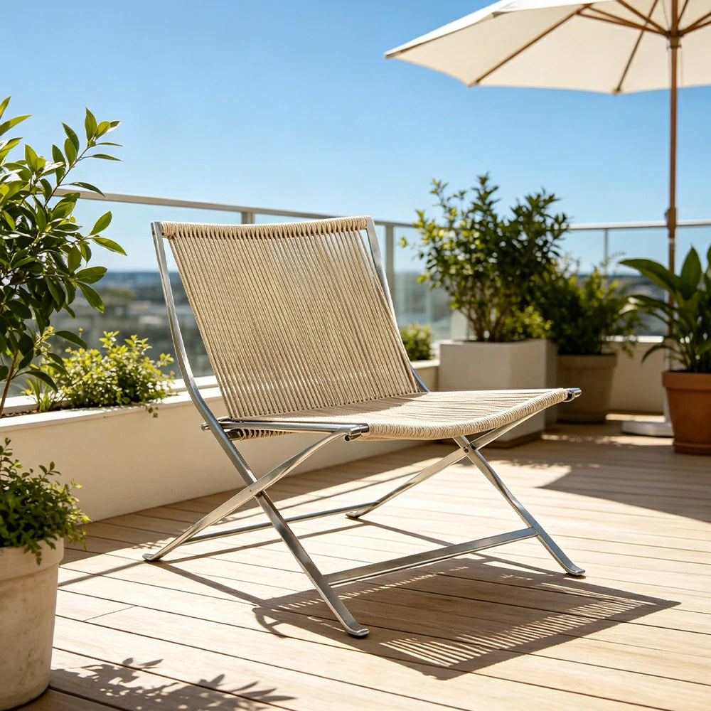 SOLARA Outdoor Folding Rattan Lounge Chair - Aluminium Frame, Woven Seat for Patio Garden - Beige