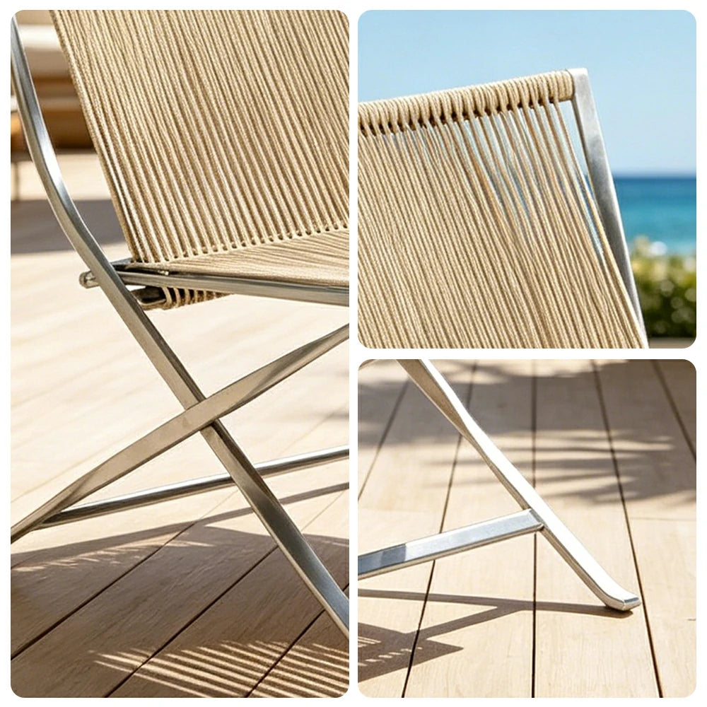 SOLARA Outdoor Folding Rattan Lounge Chair - Aluminium Frame, Woven Seat for Patio Garden - Beige