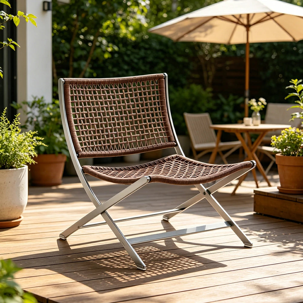 SOLARA Outdoor Woven Rattan Lounge Chair - Aluminium Frame, Open Weave Seat for Patio Garden - Brown