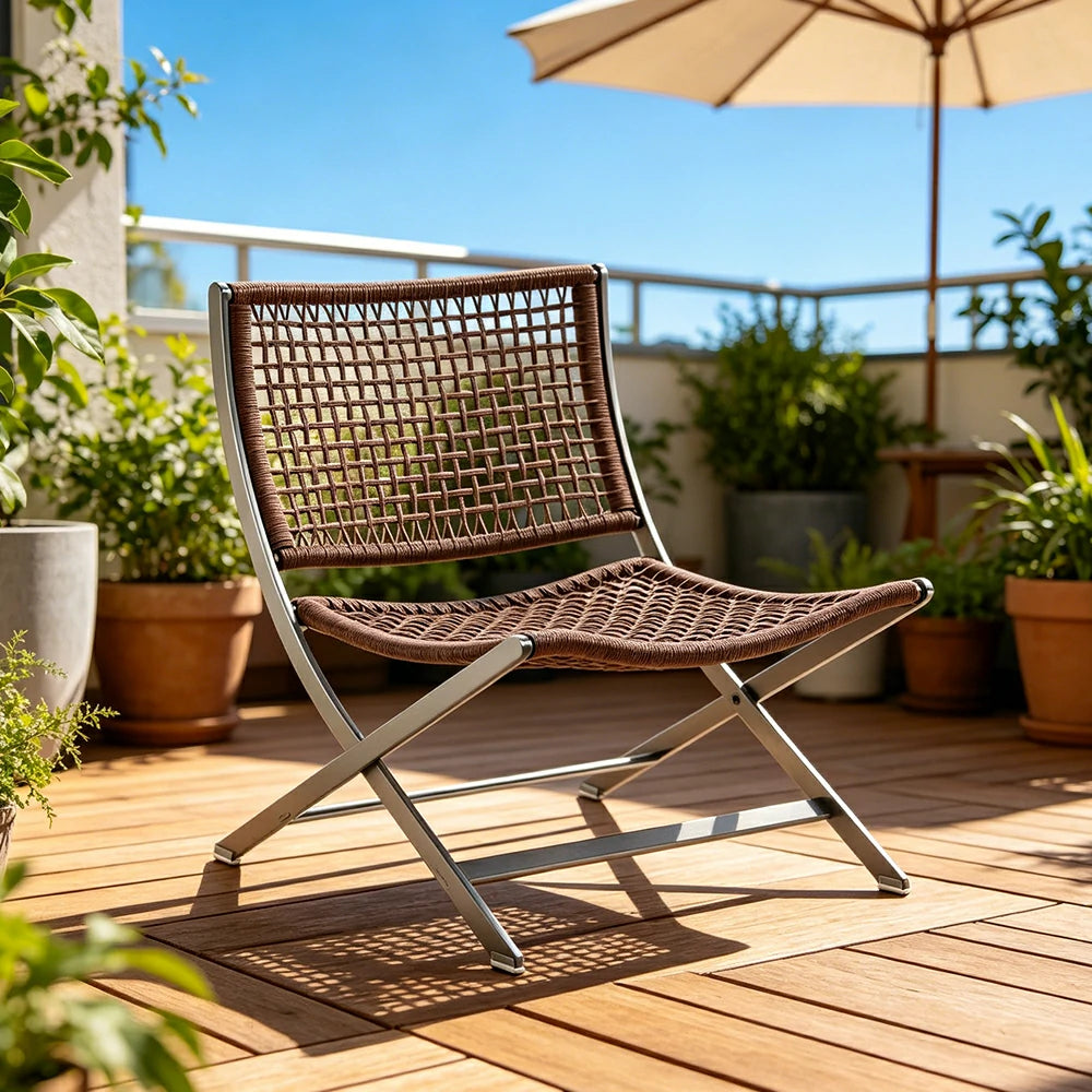 SOLARA Outdoor Woven Rattan Lounge Chair - Aluminium Frame, Open Weave Seat for Patio Garden - Brown