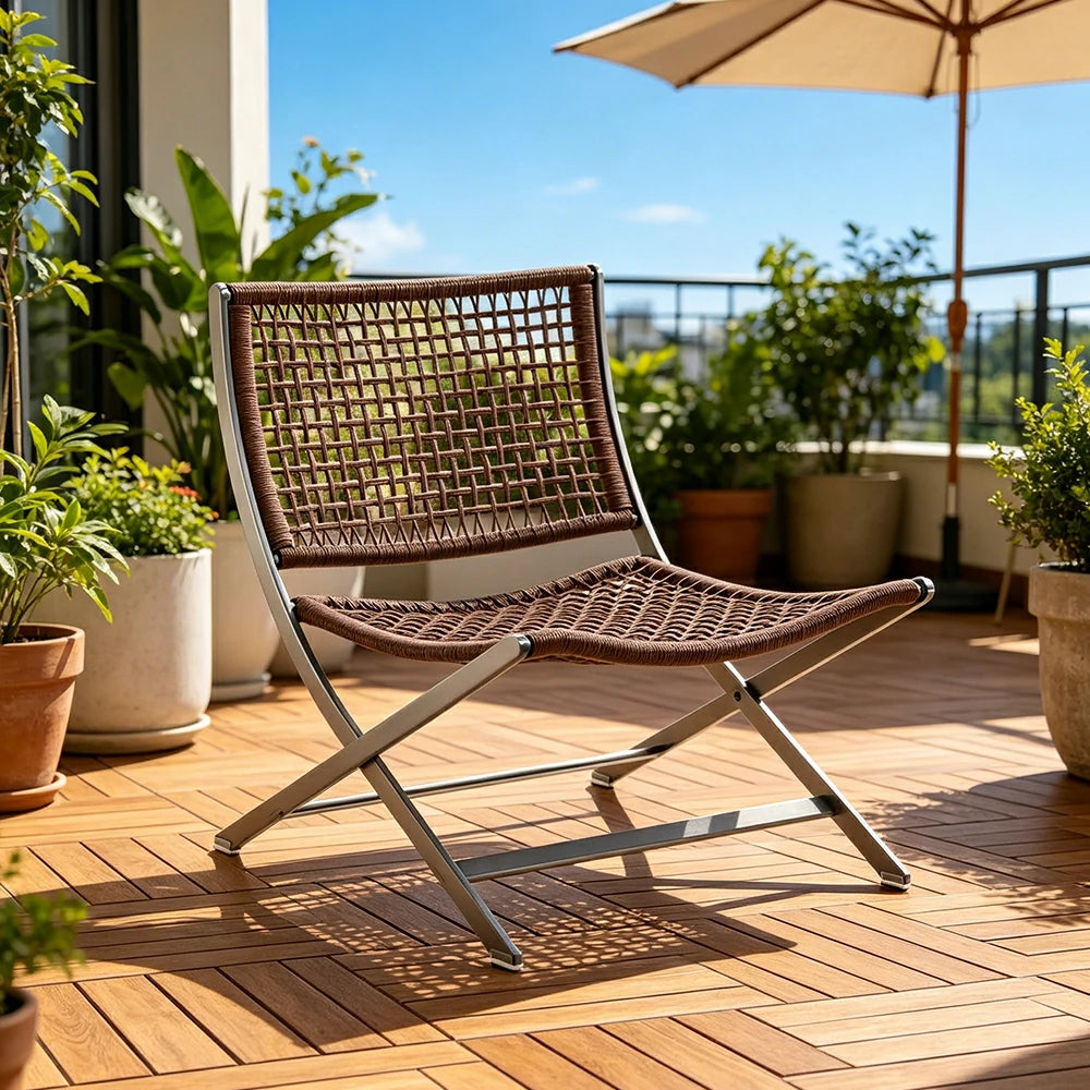 SOLARA Outdoor Woven Rattan Lounge Chair - Aluminium Frame, Open Weave Seat for Patio Garden - Brown