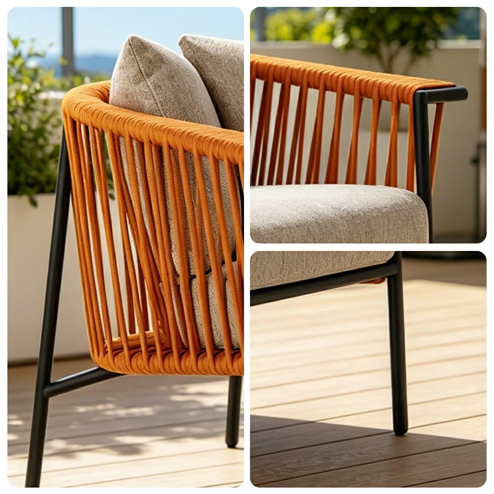 SOLARA Outdoor Rope Lounge Chair - Aluminium Frame, Cushioned Seat for Patio Garden - Orange