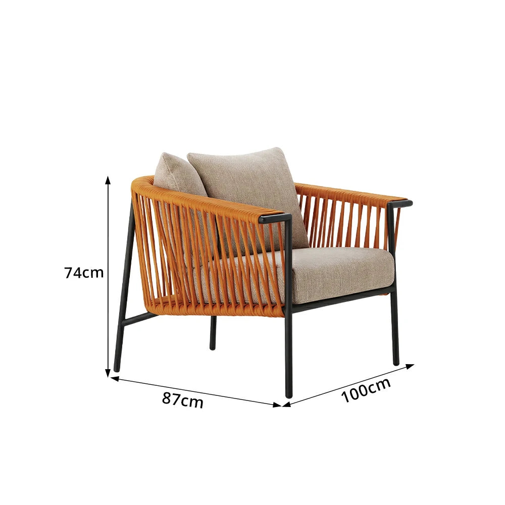 SOLARA Outdoor Rope Lounge Chair - Aluminium Frame, Cushioned Seat for Patio Garden - Orange