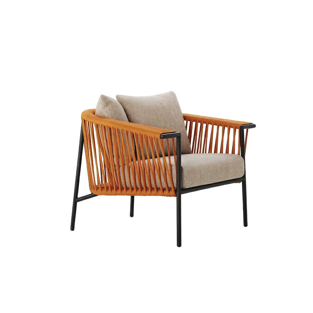 SOLARA Outdoor Rope Lounge Chair - Aluminium Frame, Cushioned Seat for Patio Garden - Orange