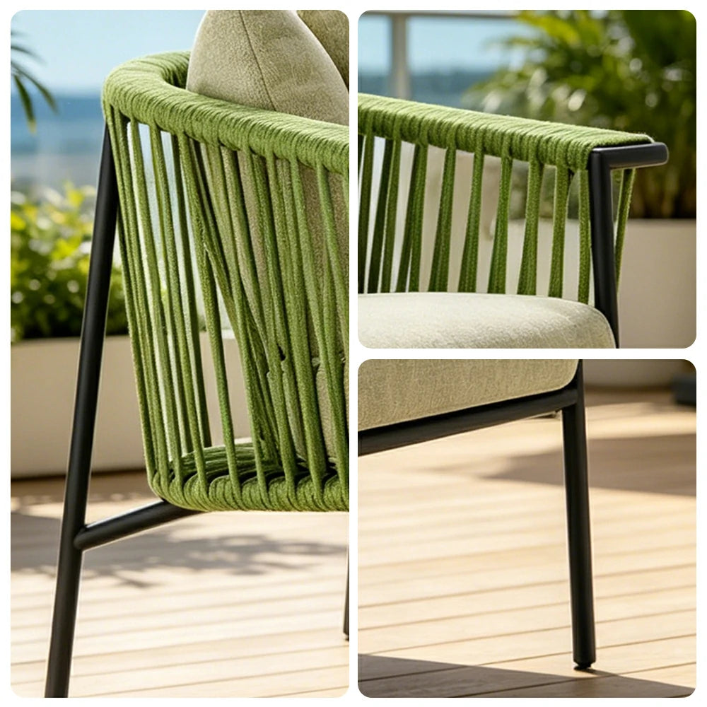 SOLARA Outdoor Rope Lounge Chair - Aluminium Frame, Cushioned Seat for Patio Garden - Green