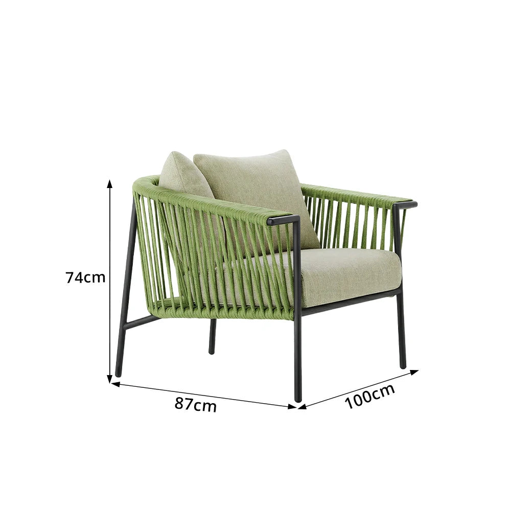 SOLARA Outdoor Rope Lounge Chair - Aluminium Frame, Cushioned Seat for Patio Garden - Green