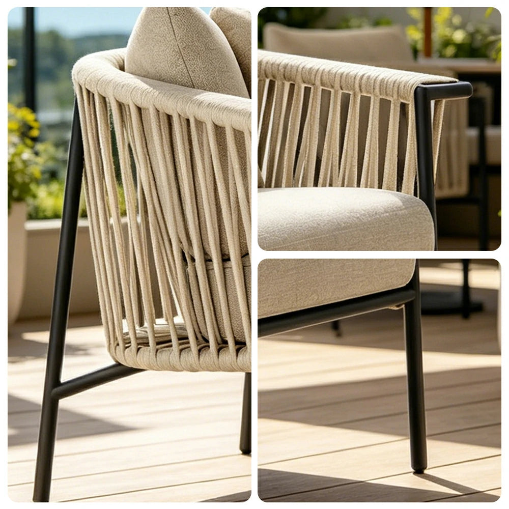 SOLARA Outdoor Rope Lounge Chair - Aluminium Frame, Cushioned Seat for Patio Garden - Beige