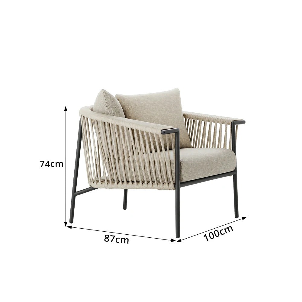 SOLARA Outdoor Rope Lounge Chair - Aluminium Frame, Cushioned Seat for Patio Garden - Beige