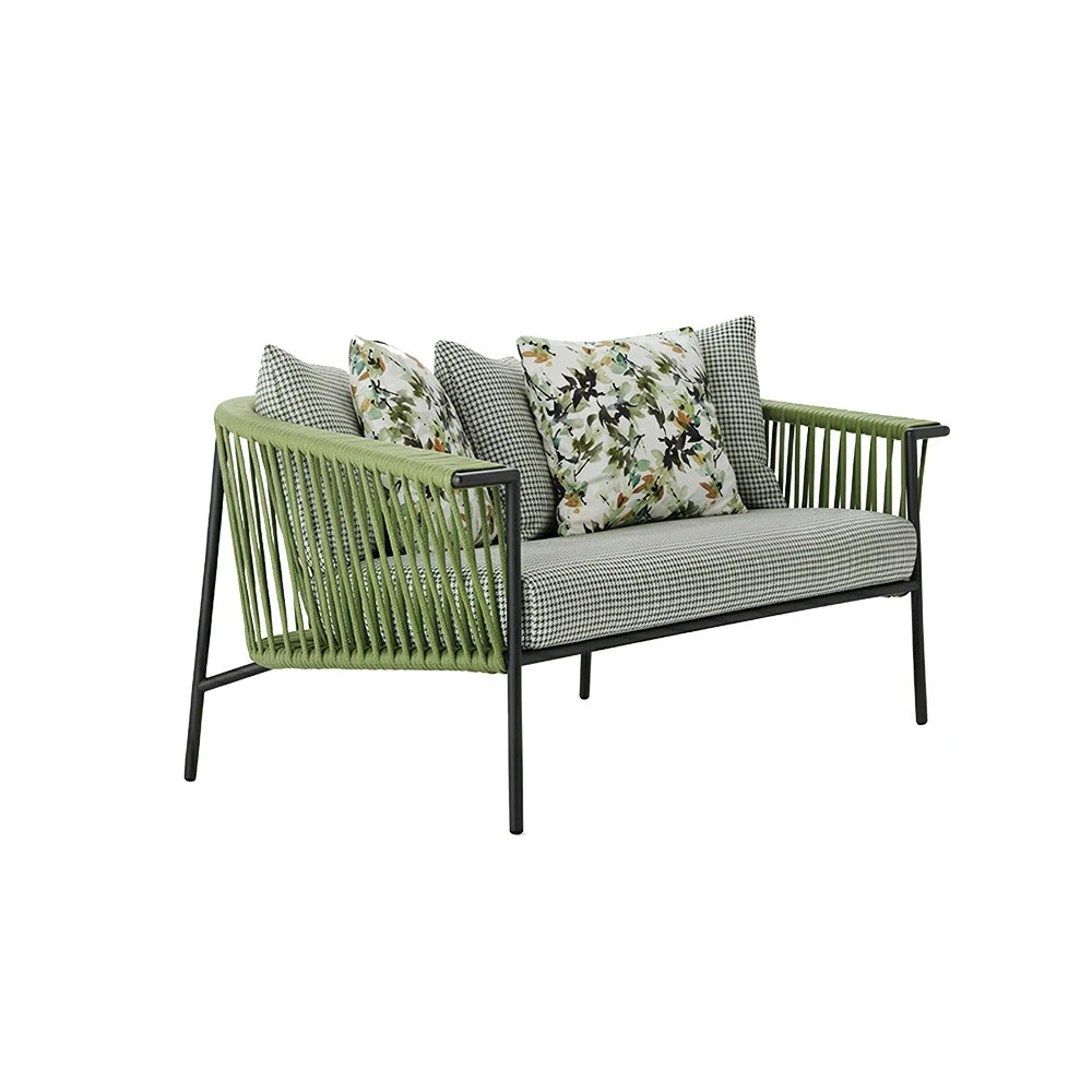 SOLARA Outdoor 2-Seater Rope Sofa - Aluminium Frame, Cushioned Seat for Patio Garden - Green