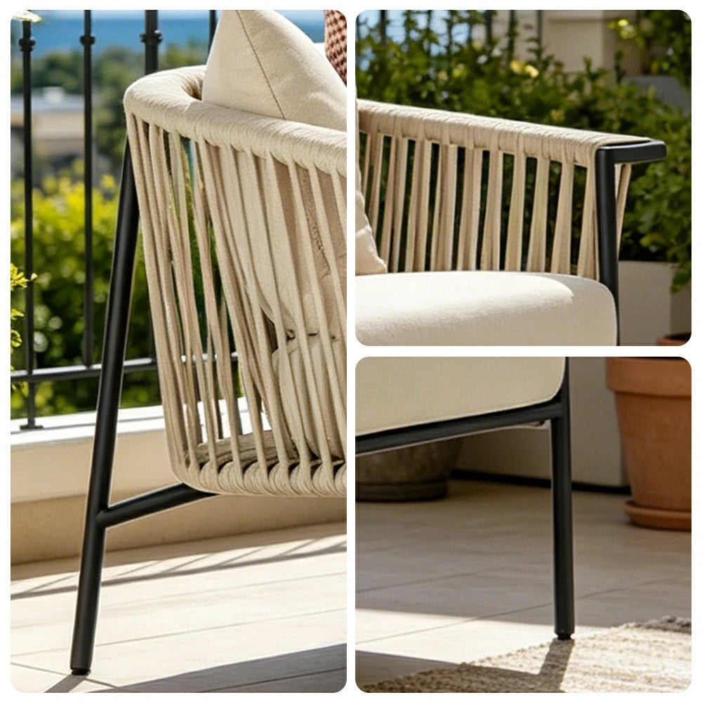 SOLARA Outdoor 2-Seater Rope Sofa - Aluminium Frame, Cushioned Seat for Patio Garden - Beige