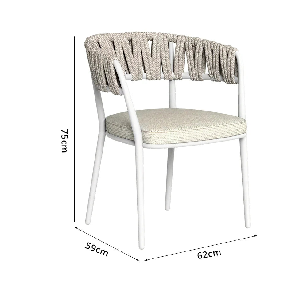 SOLARA Outdoor Rope Armchair - Aluminium Frame, Quick-Dry Woven Back, Cushioned Seat for Patio Garden - Beige White