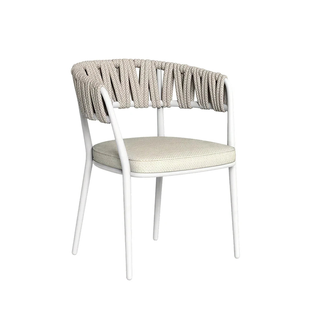 SOLARA Outdoor Rope Armchair - Aluminium Frame, Quick-Dry Woven Back, Cushioned Seat for Patio Garden - Beige White