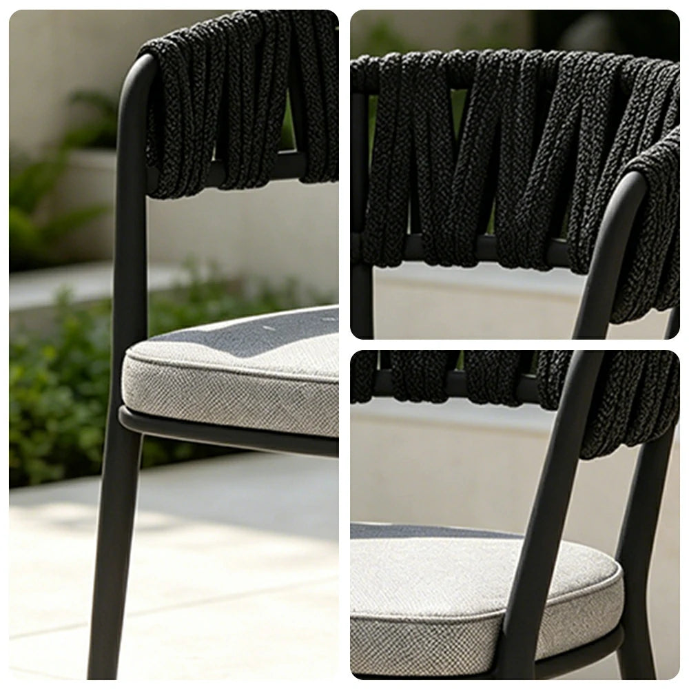 SOLARA Outdoor Rope Armchair - Aluminium Frame, Quick-Dry Woven Back, Cushioned Seat for Patio Garden - Black