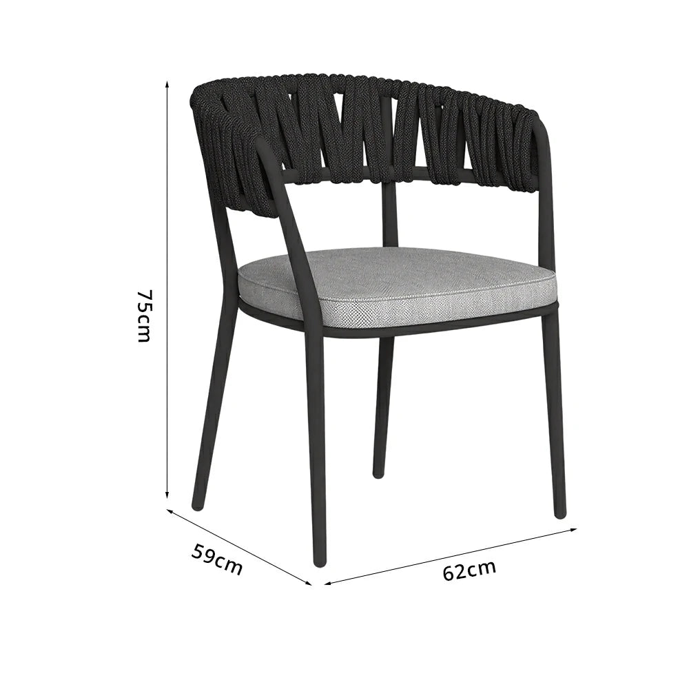 SOLARA Outdoor Rope Armchair - Aluminium Frame, Quick-Dry Woven Back, Cushioned Seat for Patio Garden - Black