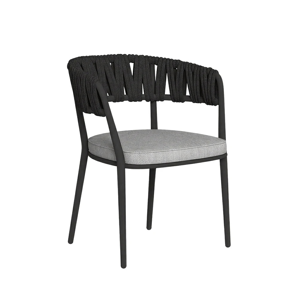 SOLARA Outdoor Rope Armchair - Aluminium Frame, Quick-Dry Woven Back, Cushioned Seat for Patio Garden - Black