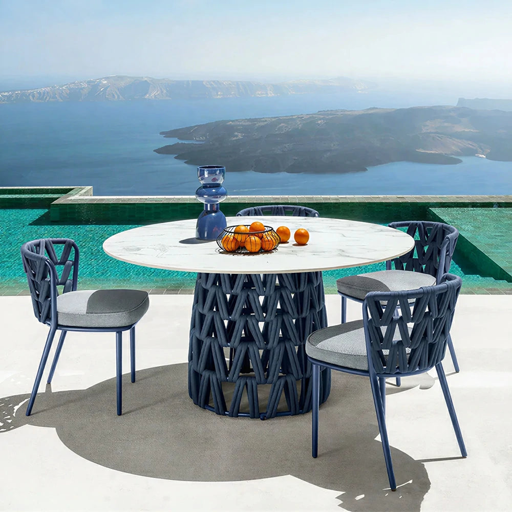 SOLARA Outdoor Rope Armchair - Aluminium Frame, Quick-Dry Woven Back, Cushioned Seat for Patio Garden - Blue
