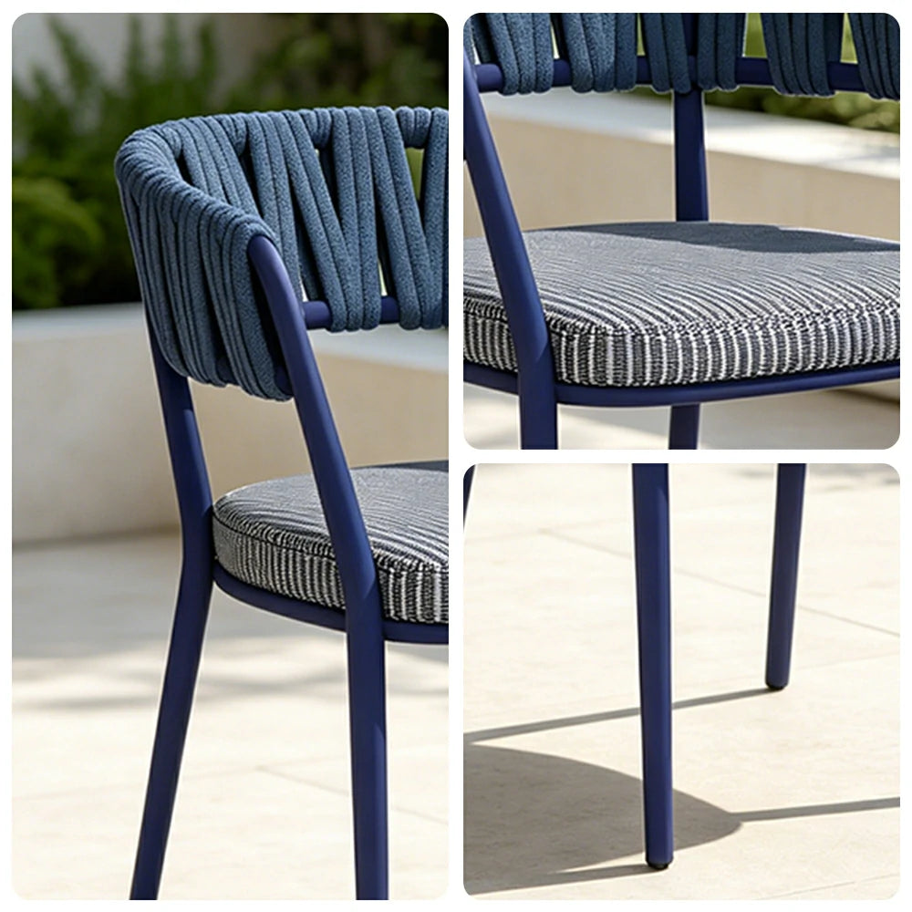 SOLARA Outdoor Rope Armchair - Aluminium Frame, Quick-Dry Woven Back, Cushioned Seat for Patio Garden - Blue