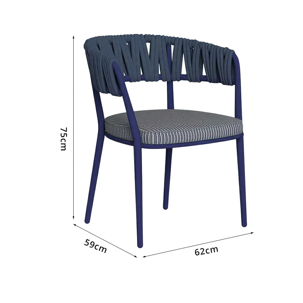SOLARA Outdoor Rope Armchair - Aluminium Frame, Quick-Dry Woven Back, Cushioned Seat for Patio Garden - Blue
