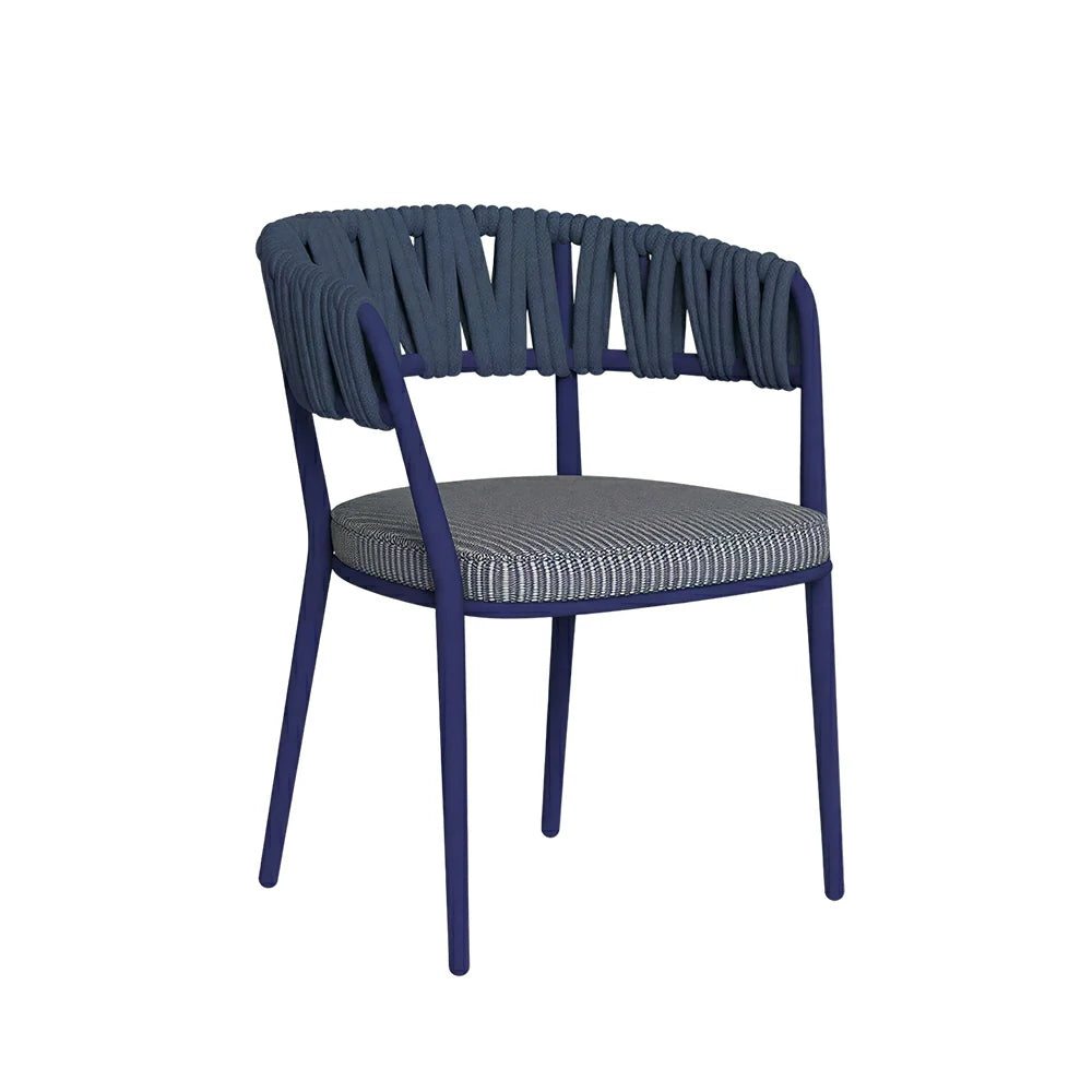 SOLARA Outdoor Rope Armchair - Aluminium Frame, Quick-Dry Woven Back, Cushioned Seat for Patio Garden - Blue