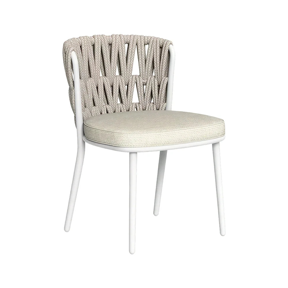 SOLARA Outdoor Rope Back Dining Chair - Aluminium Frame, Quick-Dry Cushion for Patio Garden - Beige White