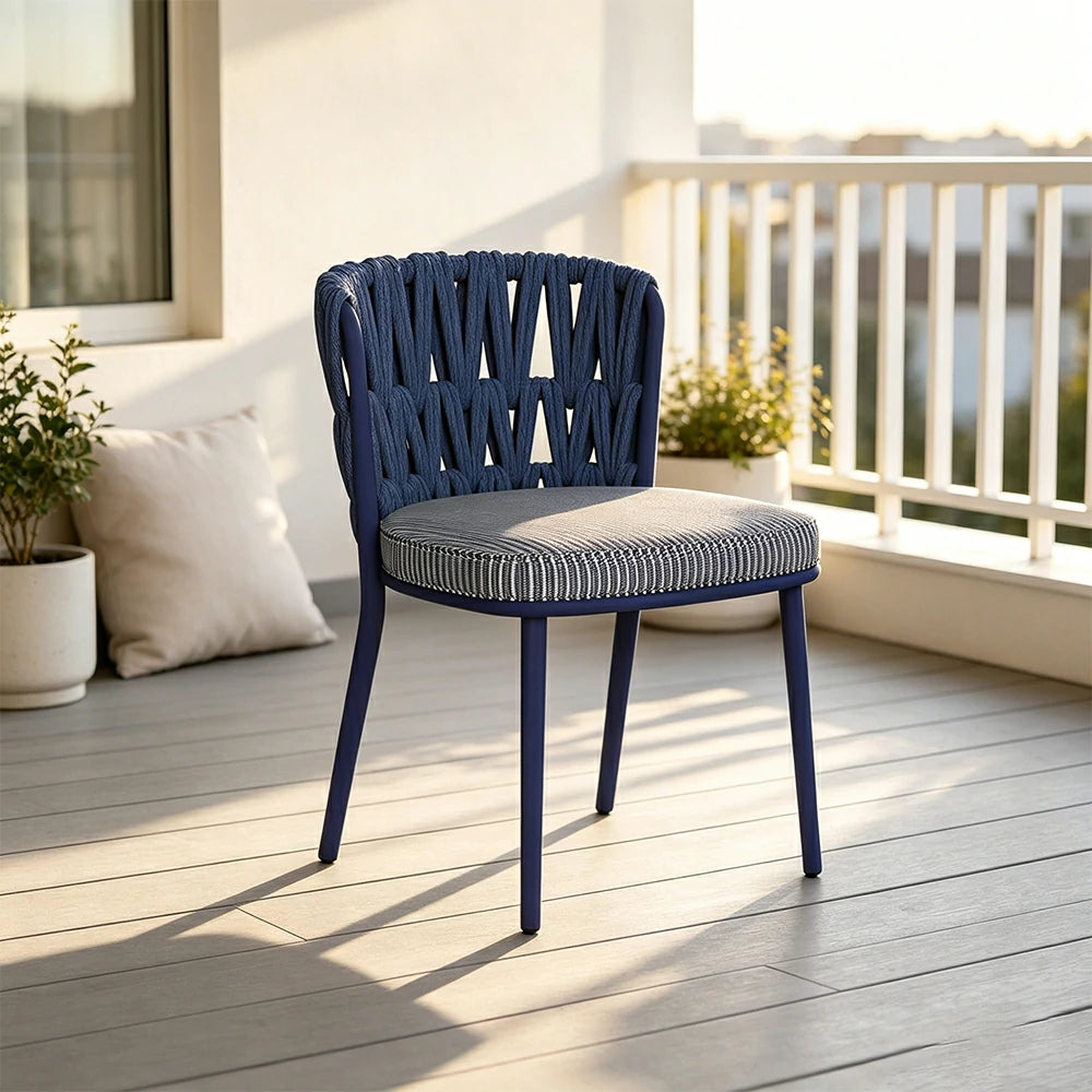 SOLARA Outdoor Rope Back Dining Chair - Aluminium Frame, Quick-Dry Cushion for Patio Garden - Blue