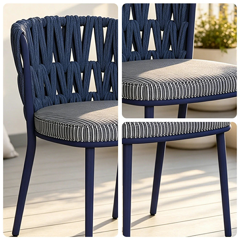 SOLARA Outdoor Rope Back Dining Chair - Aluminium Frame, Quick-Dry Cushion for Patio Garden - Blue
