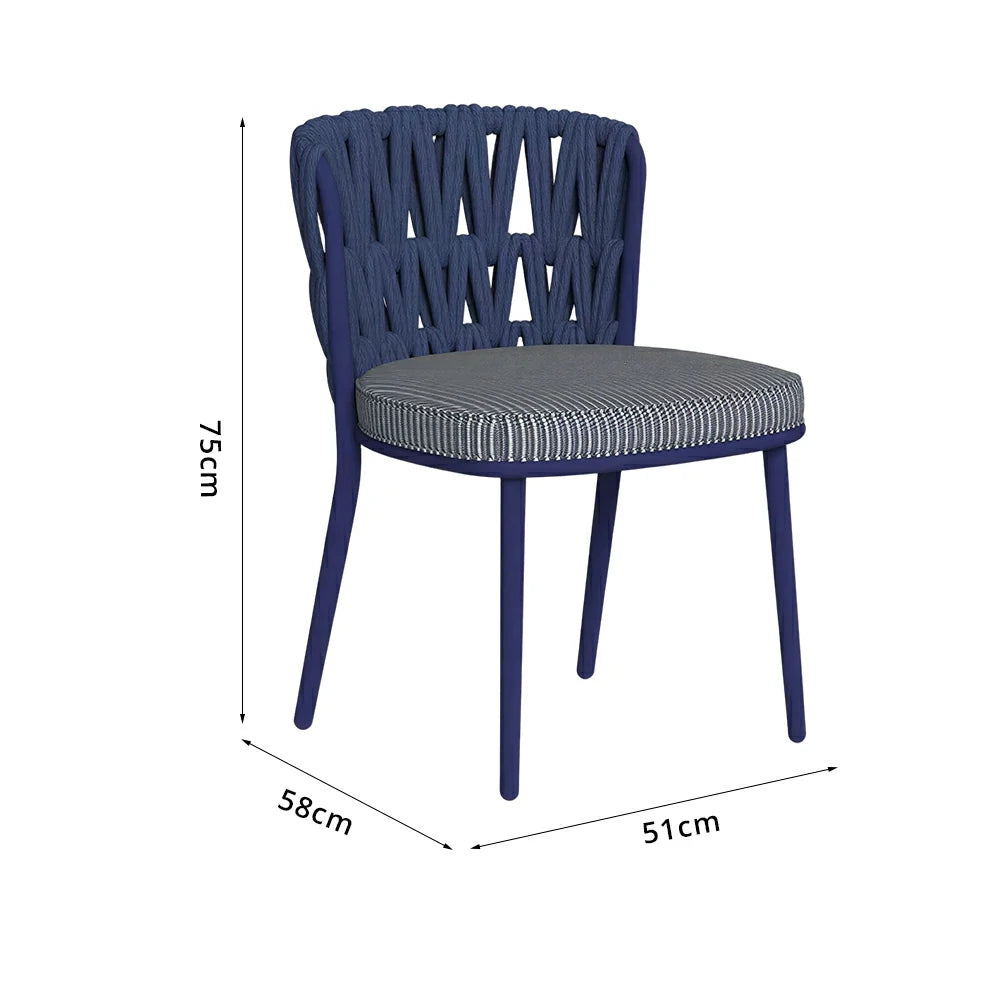 SOLARA Outdoor Rope Back Dining Chair - Aluminium Frame, Quick-Dry Cushion for Patio Garden - Blue