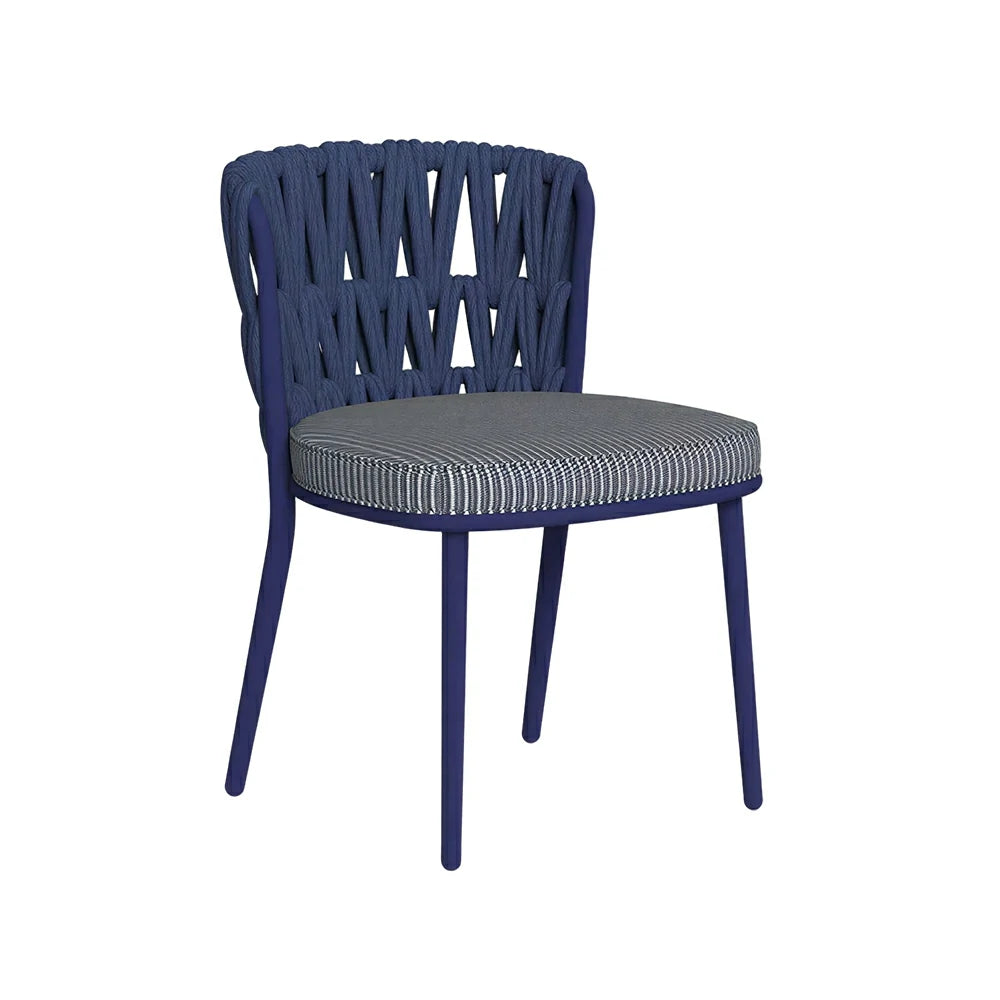 SOLARA Outdoor Rope Back Dining Chair - Aluminium Frame, Quick-Dry Cushion for Patio Garden - Blue